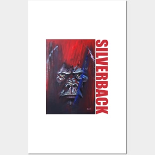 SILVERBACK GORILLA in RED and BLUE Posters and Art